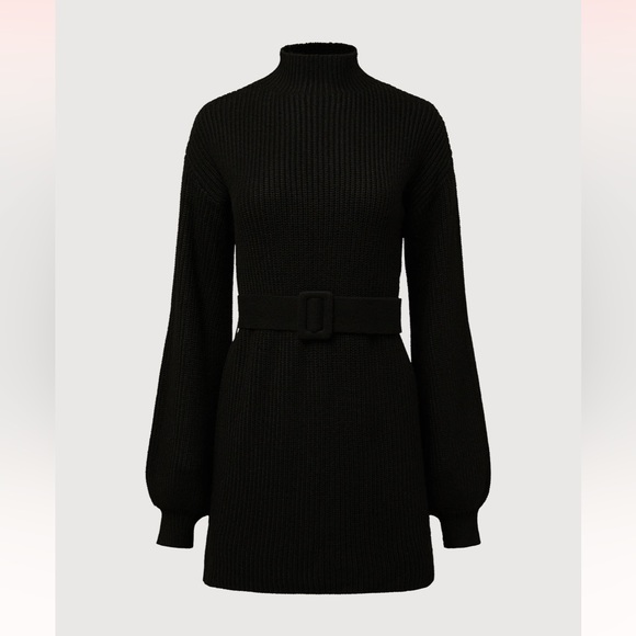 Rachel Parcell Mock Neck Belted Sweater Dress - Black XS - Picture 2 of 4